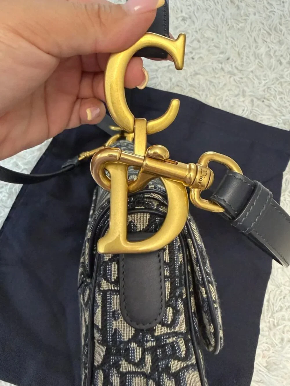 CHRISTIAN DIOR Oblique Saddle Bag With Strap in Blue - Picture 8 of 16